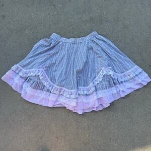 VTG 80s Jeri Bee Purple Calico Stripe Ruffles Lace Circle Square Dance Skirt L